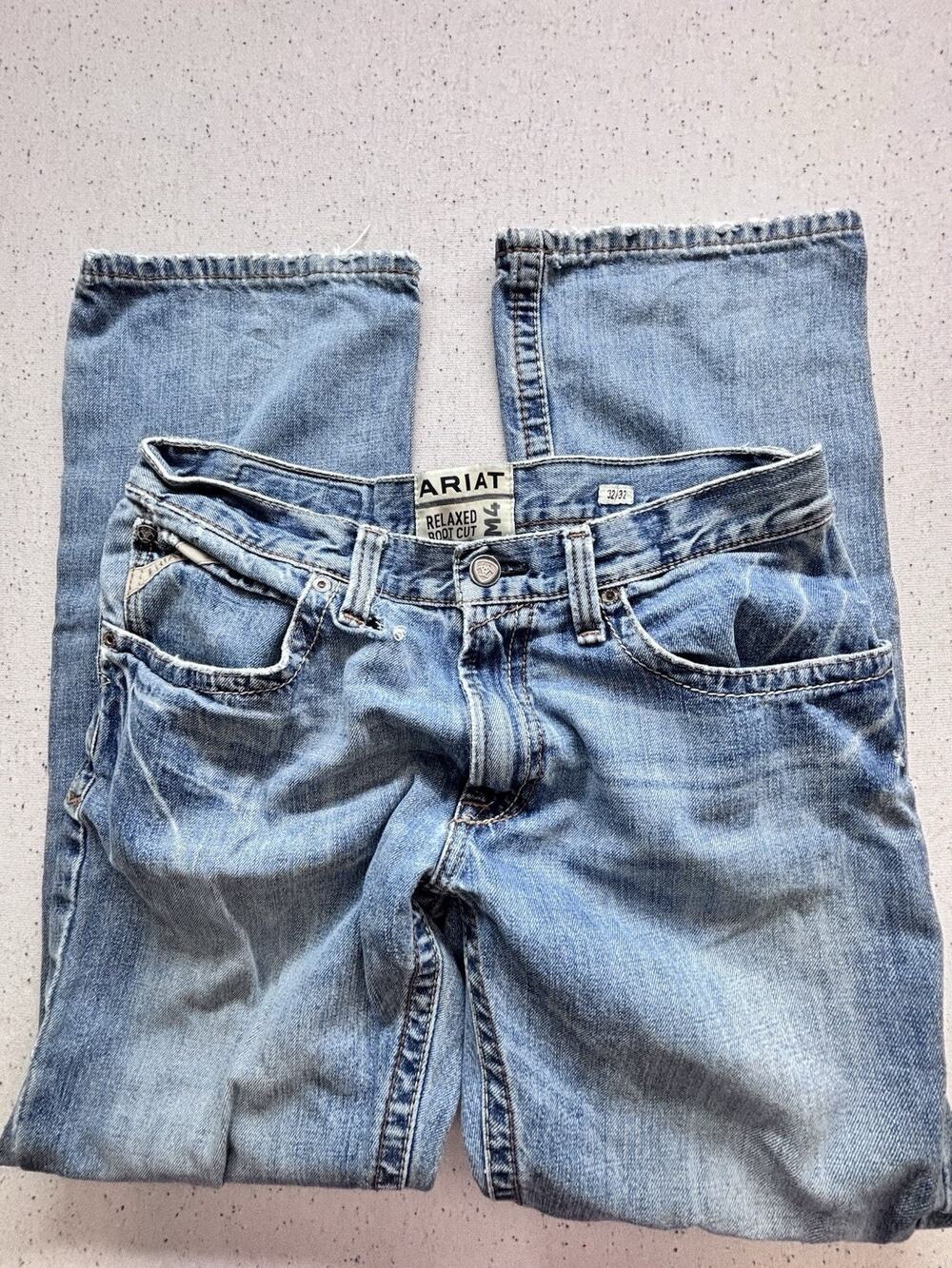 Ariat M4 Mens 32x32 Jeans Relaxed Bootcut Blue Denim Work Western Distressed